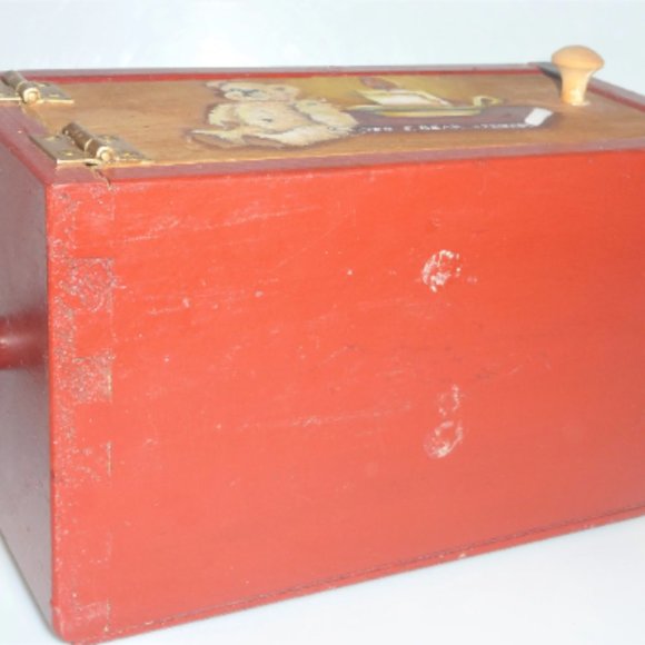 Handmade WOOD BOX Hand Painted Wood Storage Box Teddy Bear Shelf Vintage Box Ant - Picture 5 of 6